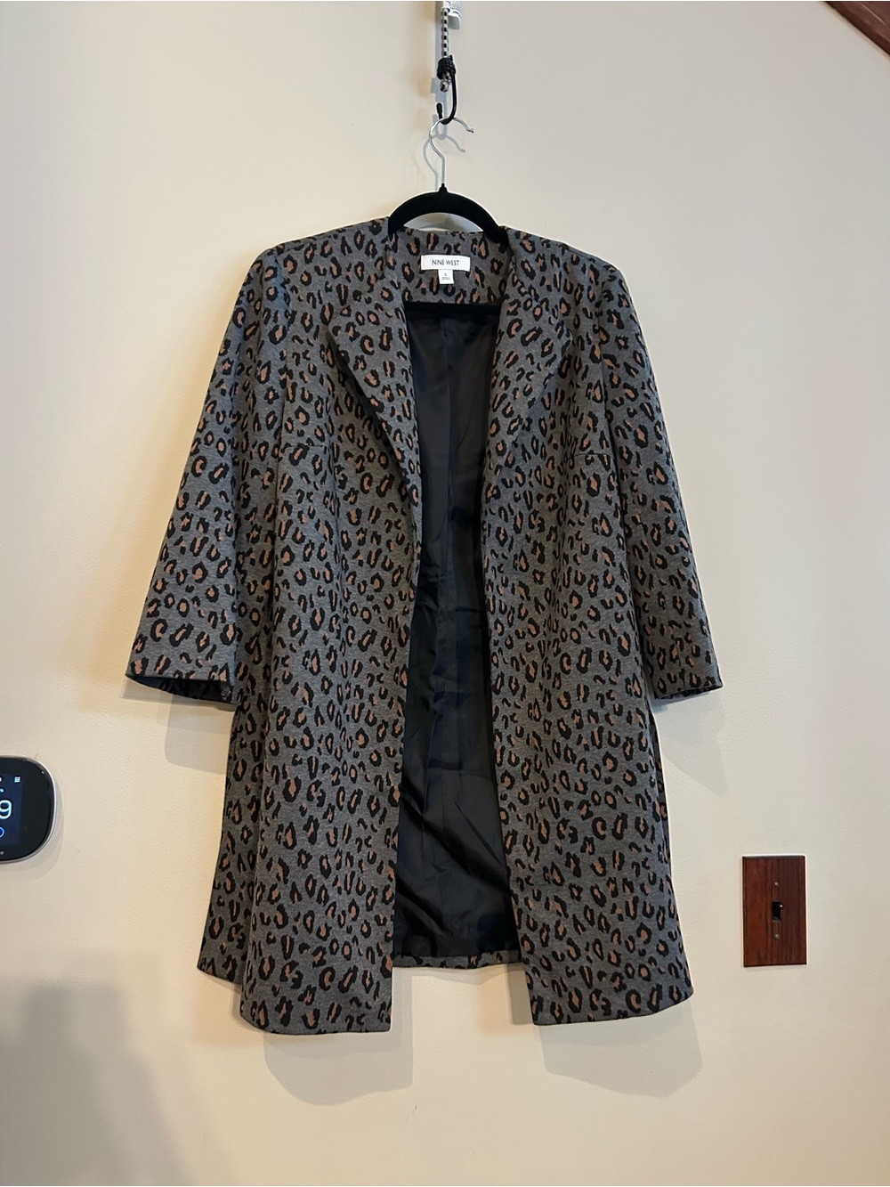 Nine West Gray Leopard-Print Open Blazer